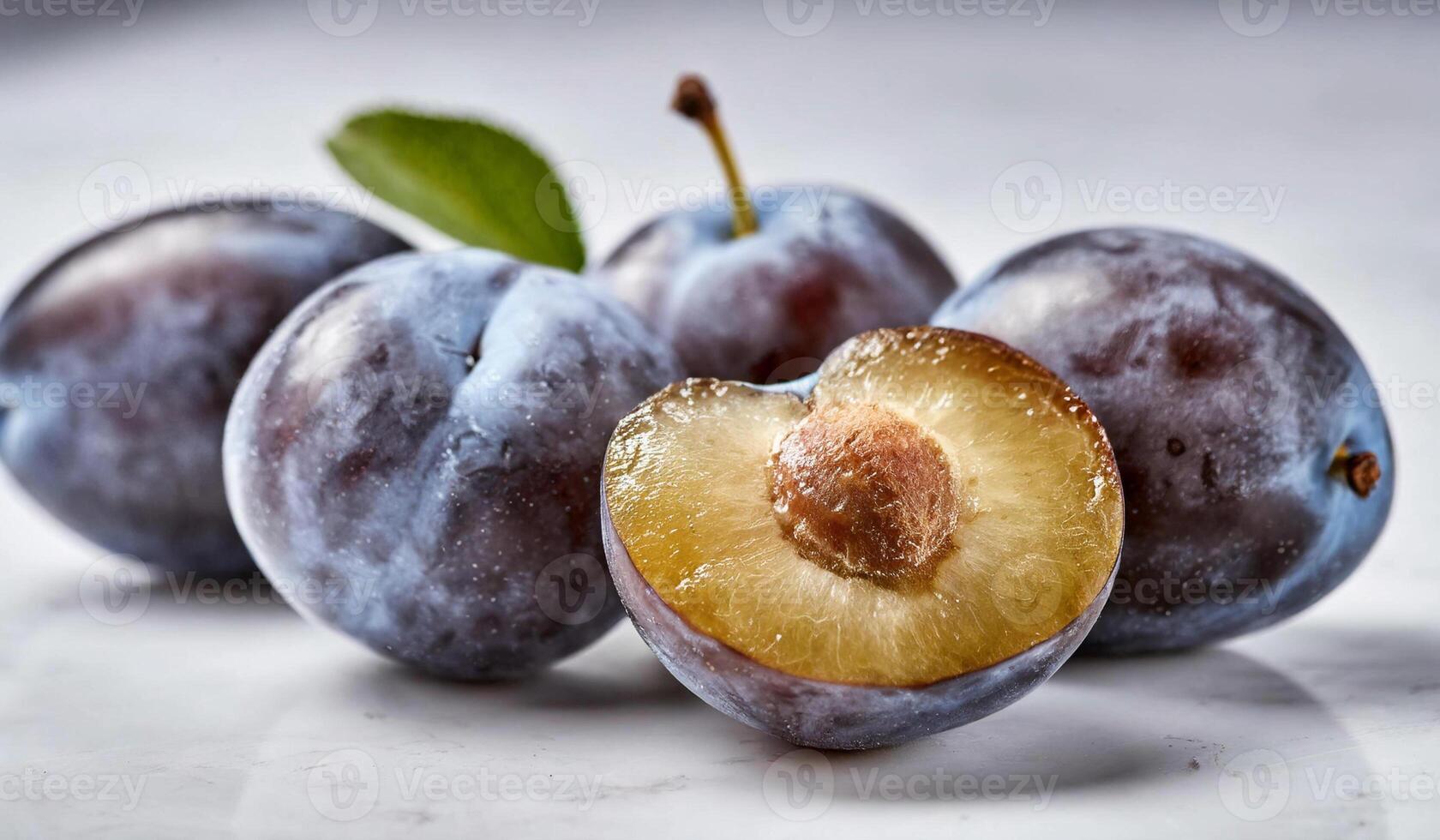 ai genererad genererad imageplum frukt stänga upp, hög upplösning bilder på en vit bakgrund foto