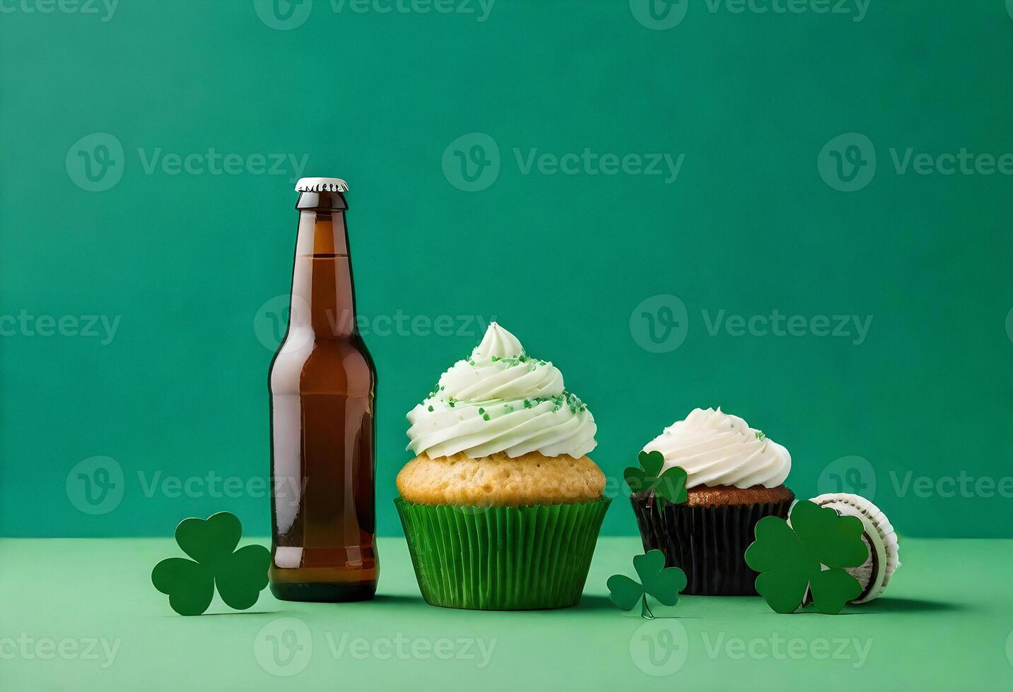 ai genererad st Patricks dag muffins och öl foto