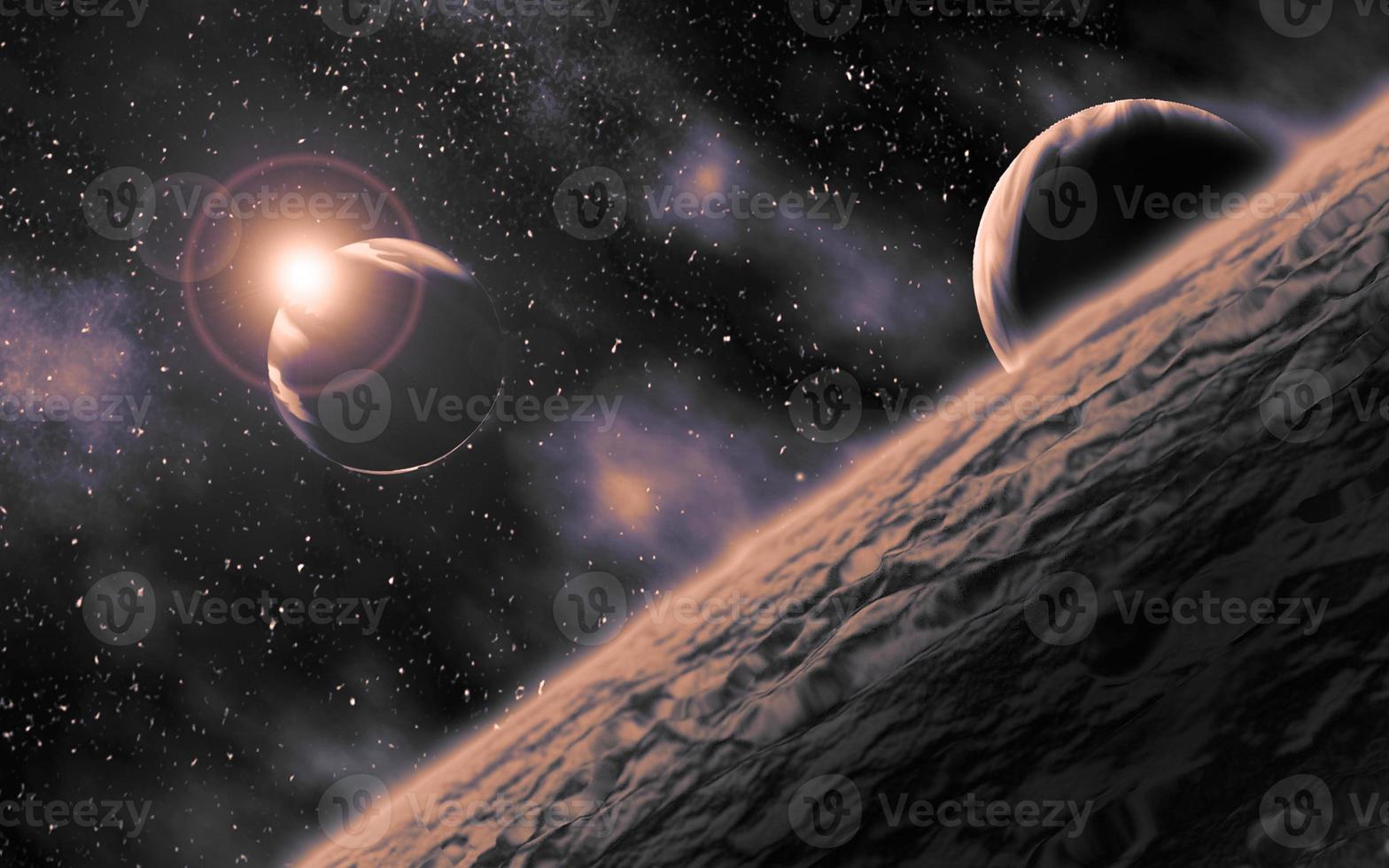 rymdbakgrund med planeter och nebulosa foto
