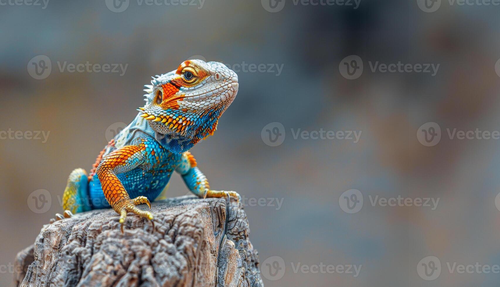 ai genererad färgrik panter kameleont uppflugen på en stubbe foto