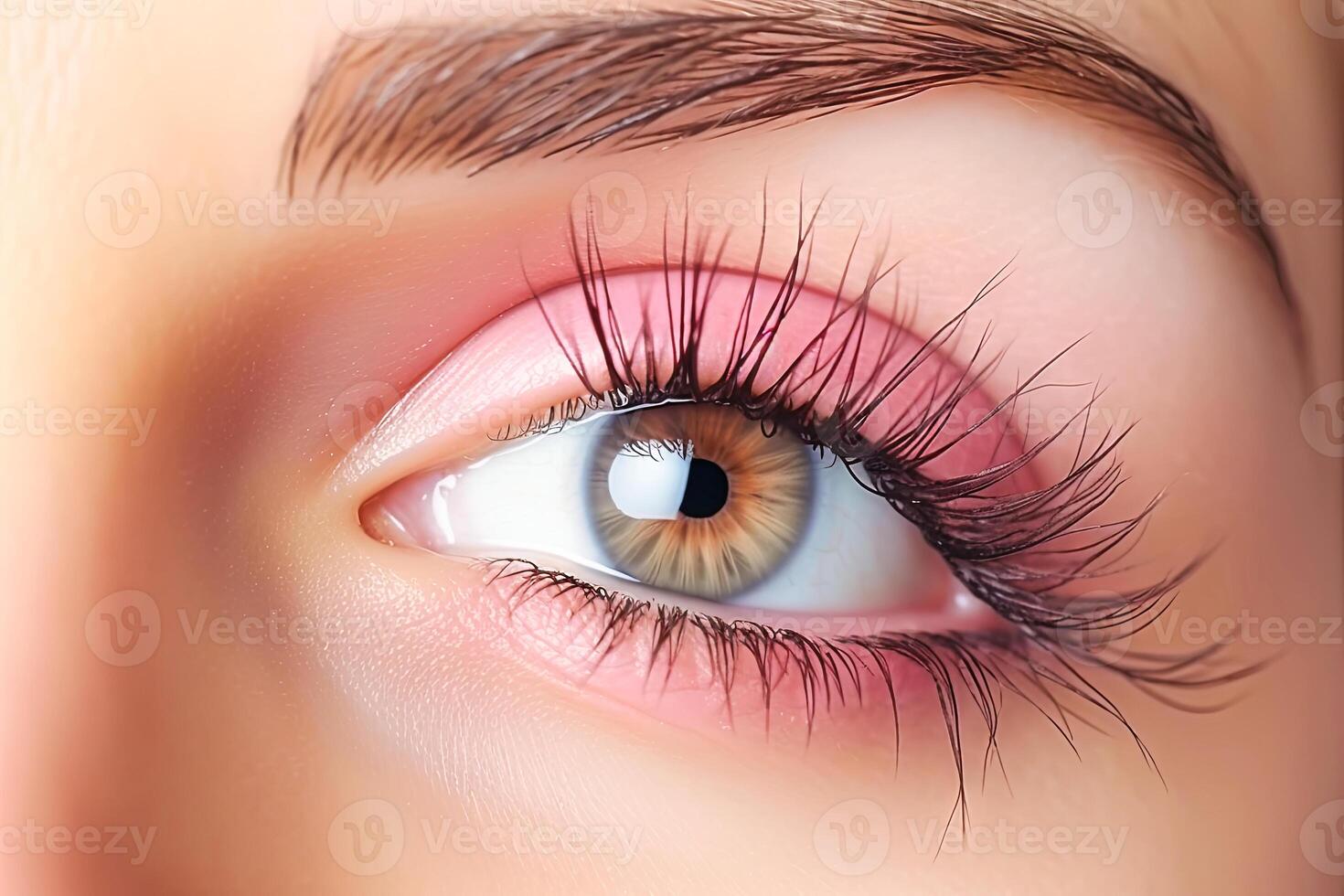 ai genererad ögonhår förlängning procedur. kvinna ögon med lång ögonfransar foto