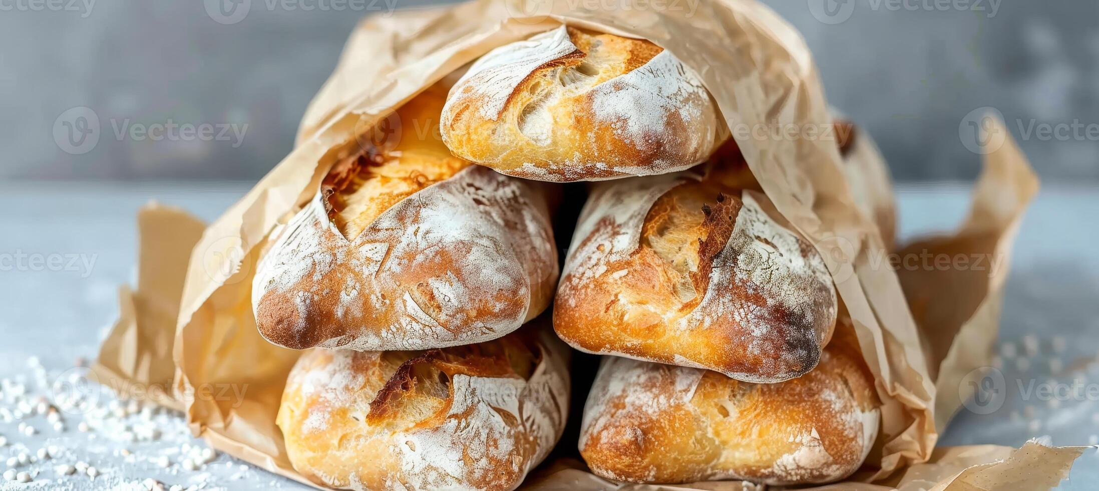 ai genererad franska baguette på kök tabell rustik bröd bild för kulinariska begrepp och bageri bakgrund foto