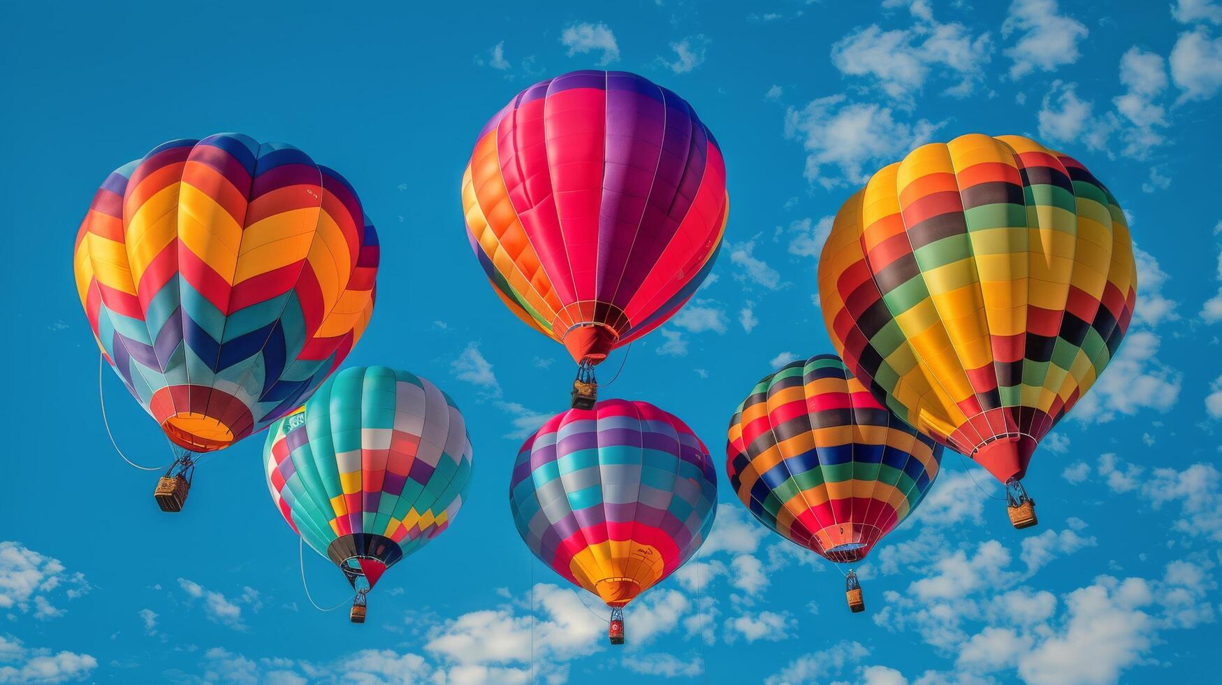 ai genererad varm luft ballonger flygande genom blå himmel foto