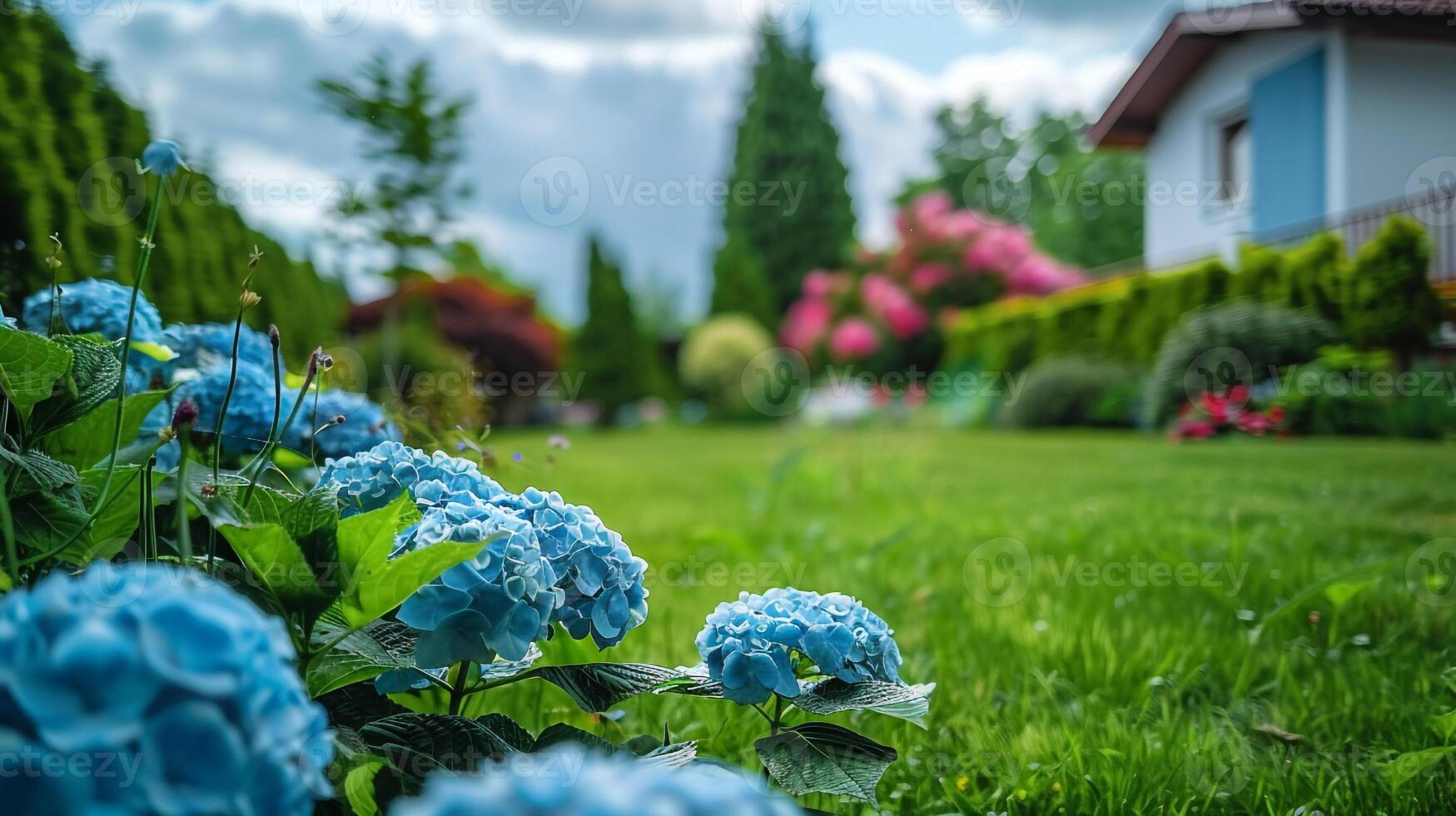 ai genererad de trädgård är en skön miljö för de sommar. foto