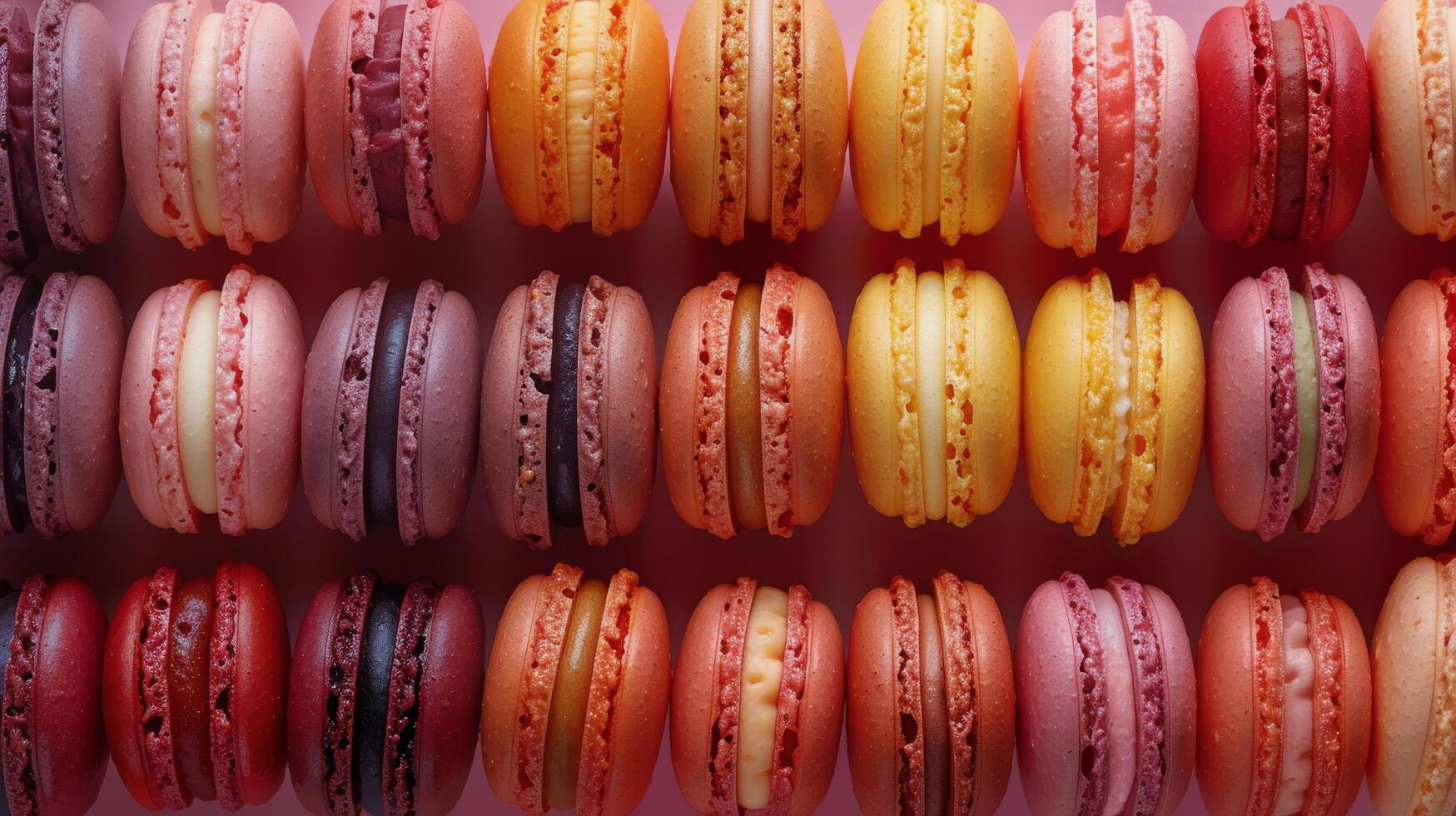 ai genererad rad av macaroons på vägg foto