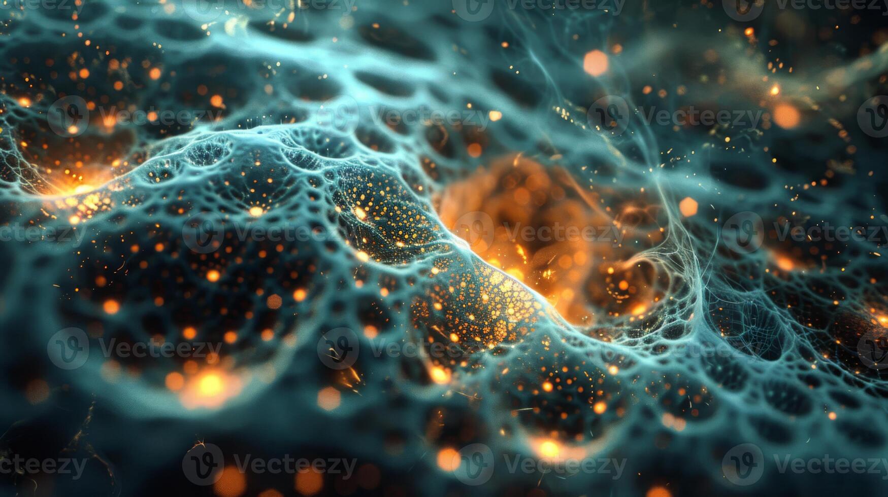 ai genererad bio konst visualisering av cellulär strukturer interagera foto