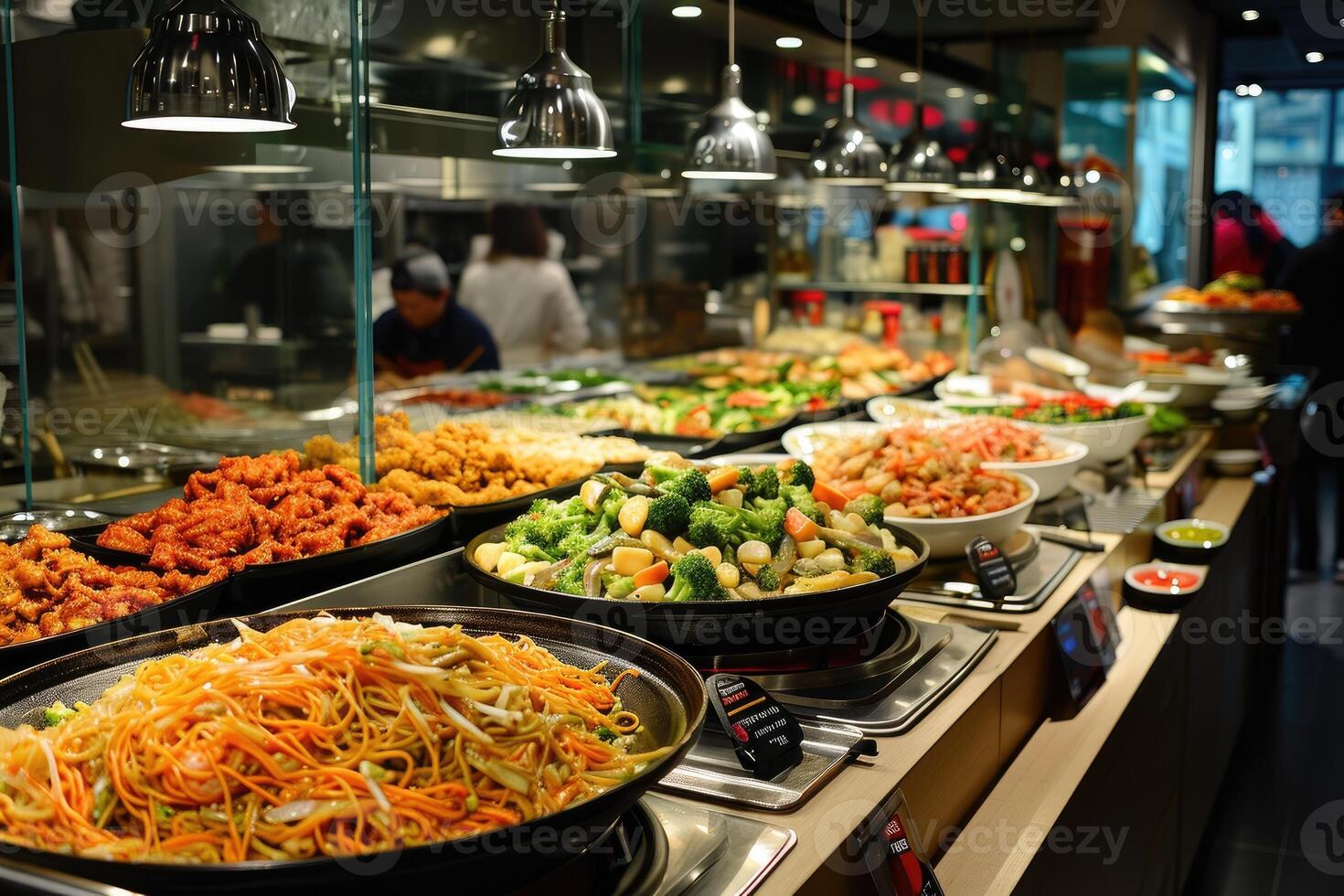 ai genererad traditionell asiatisk mat såld i ett europeisk handla köpcenter mat domstol foto
