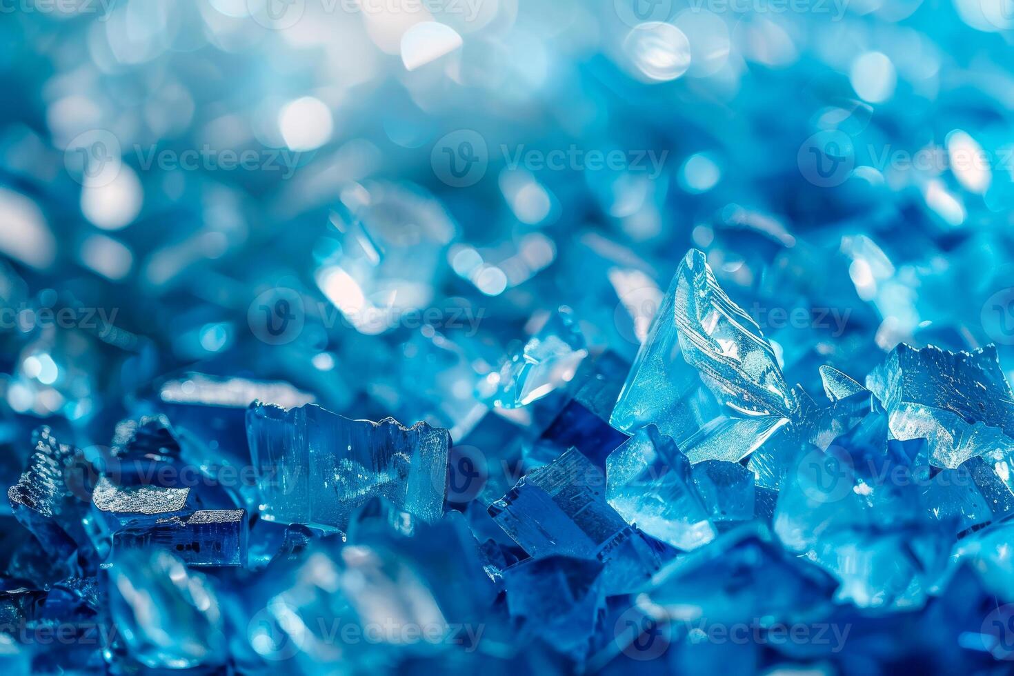 ai genererad en närbild av krossad is kristaller sola i en Häftigt blå nyans, ger de intryck av en miniatyr- frysta landskap foto