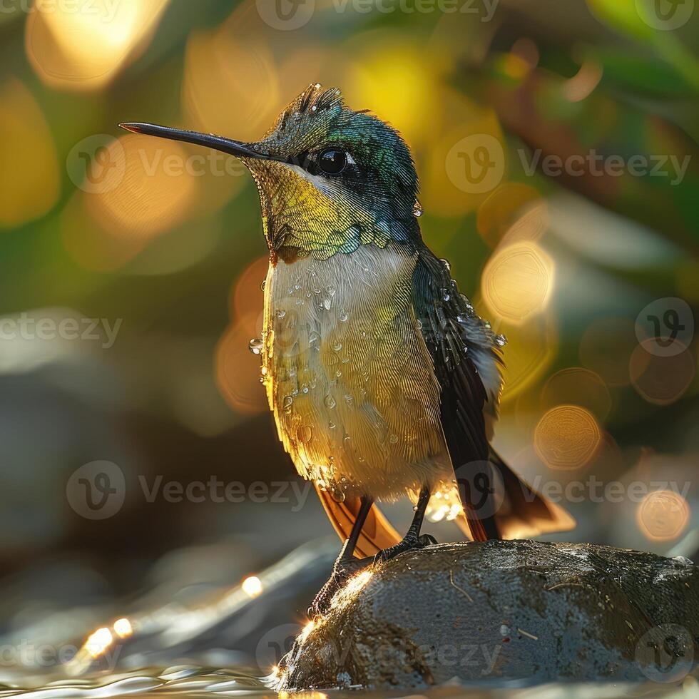 ai genererad en mycket skön kolibri nära de flod foto