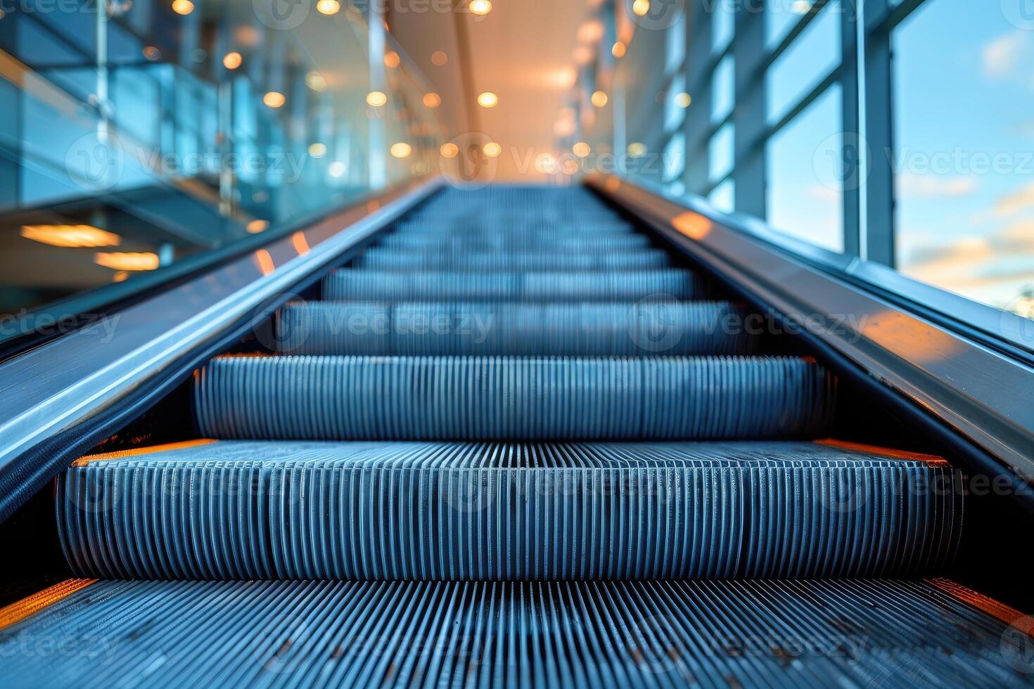 ai genererad hiss rulltrappa är rör på sig trappa Begagnade som transport mellan golv eller nivåer byggnad professionell fotografi foto