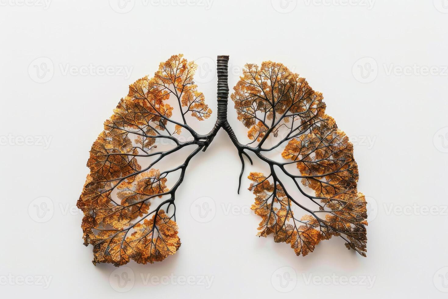 ai genererad mänsklig lungor i de form av träd eller löv på en vit bakgrund foto