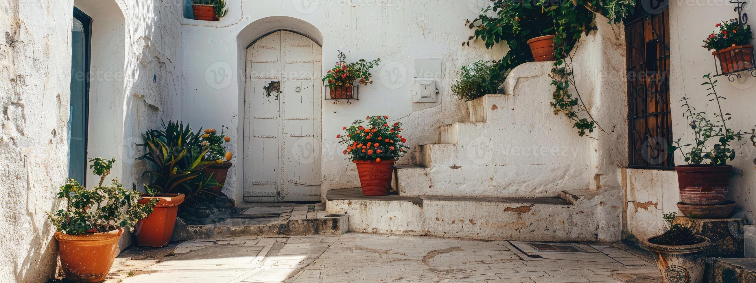 ai genererad de ingång av en vit stad i Italien foto