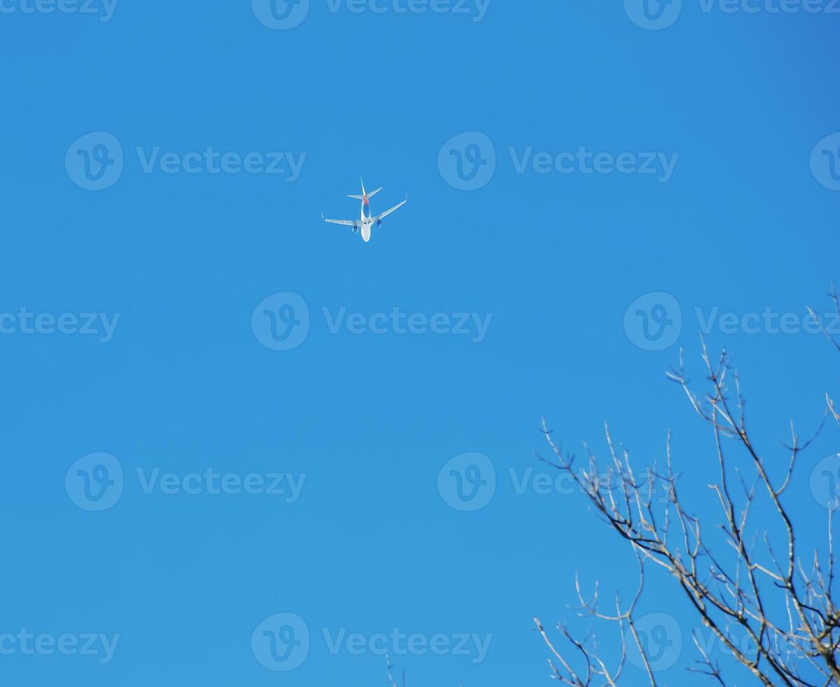 flygplan mot en bakgrund av blå himmel på en solig dag. foto