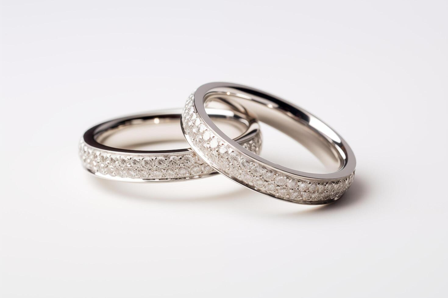 ai genererad elegant bröllop ringar med diamant på en reflekterande yta foto
