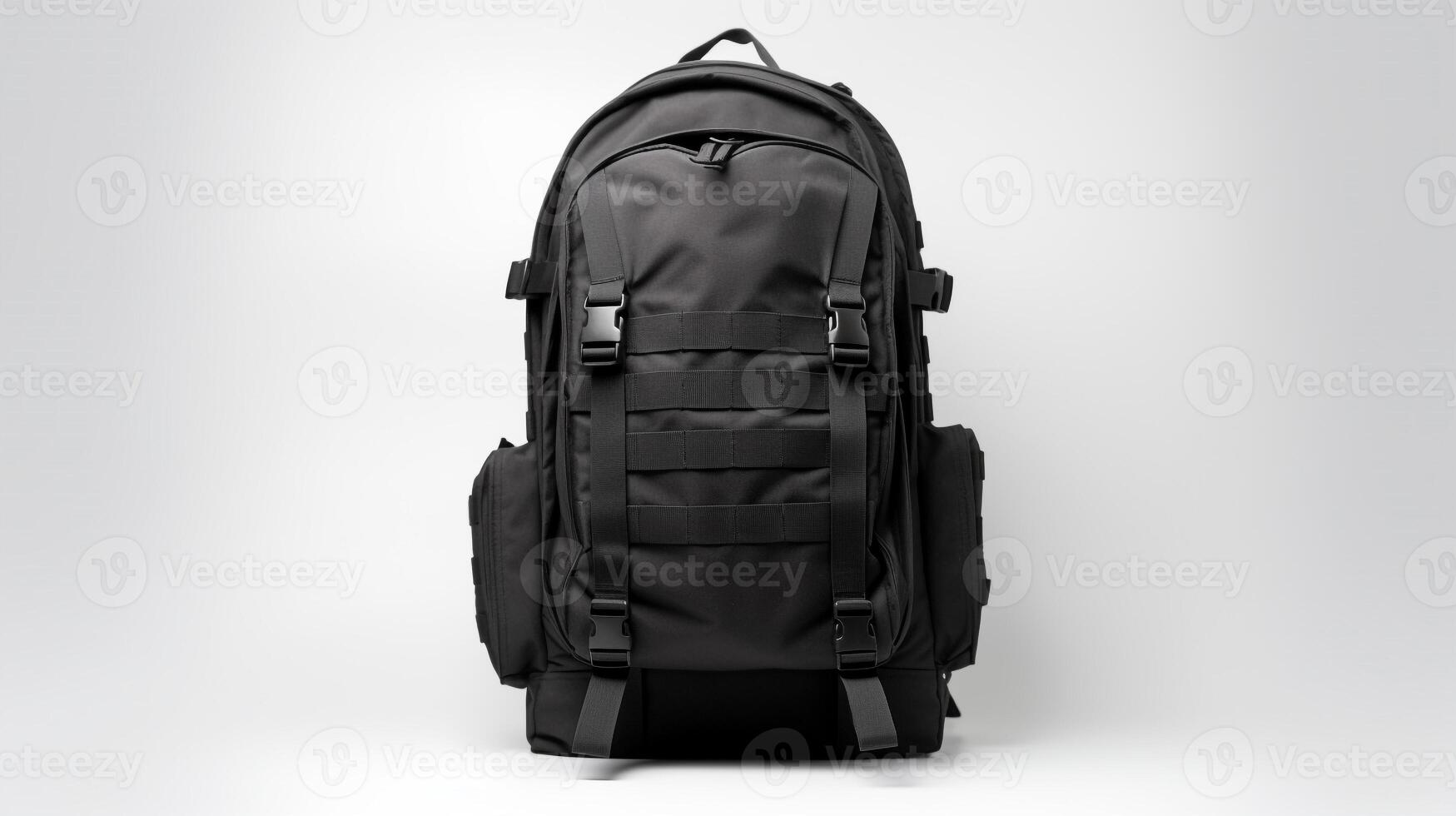 ai genererad svart taktisk ryggsäck väska isolerat på vit bakgrund med kopia Plats för annons. ai genererad foto