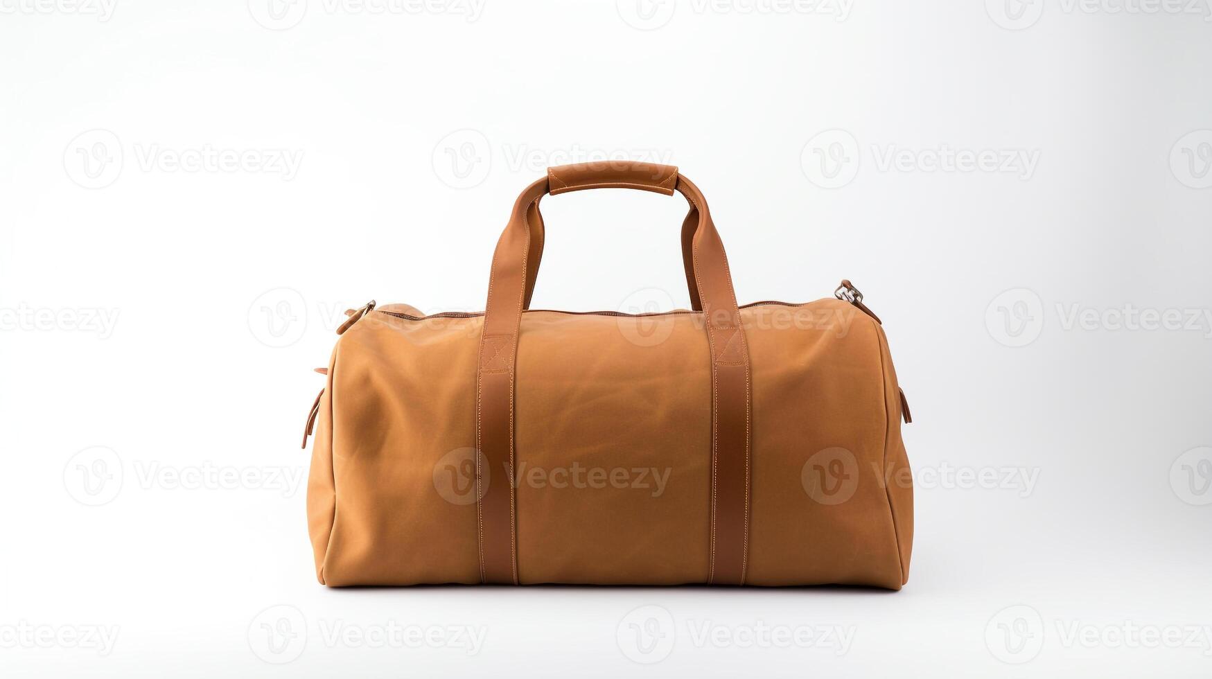 ai genererad brun duffel väska isolerat på vit bakgrund med kopia Plats för annons. ai genererad foto