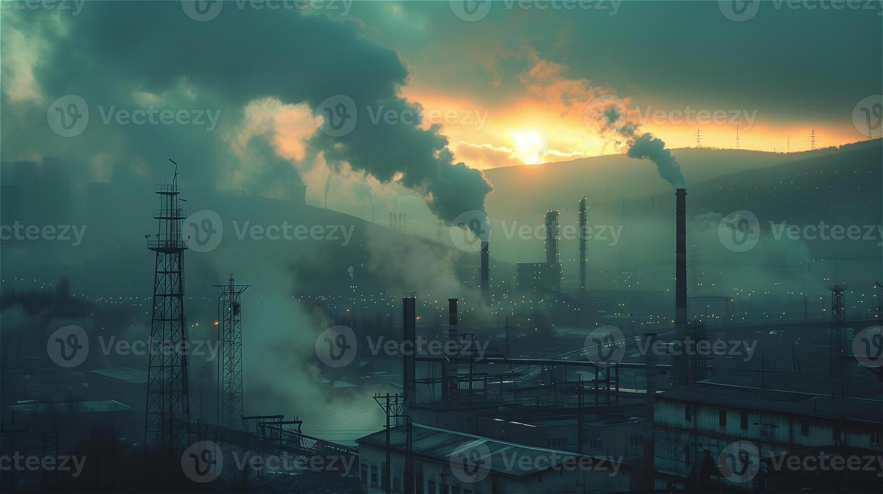 ai genererad luft förorening från industriell växter foto