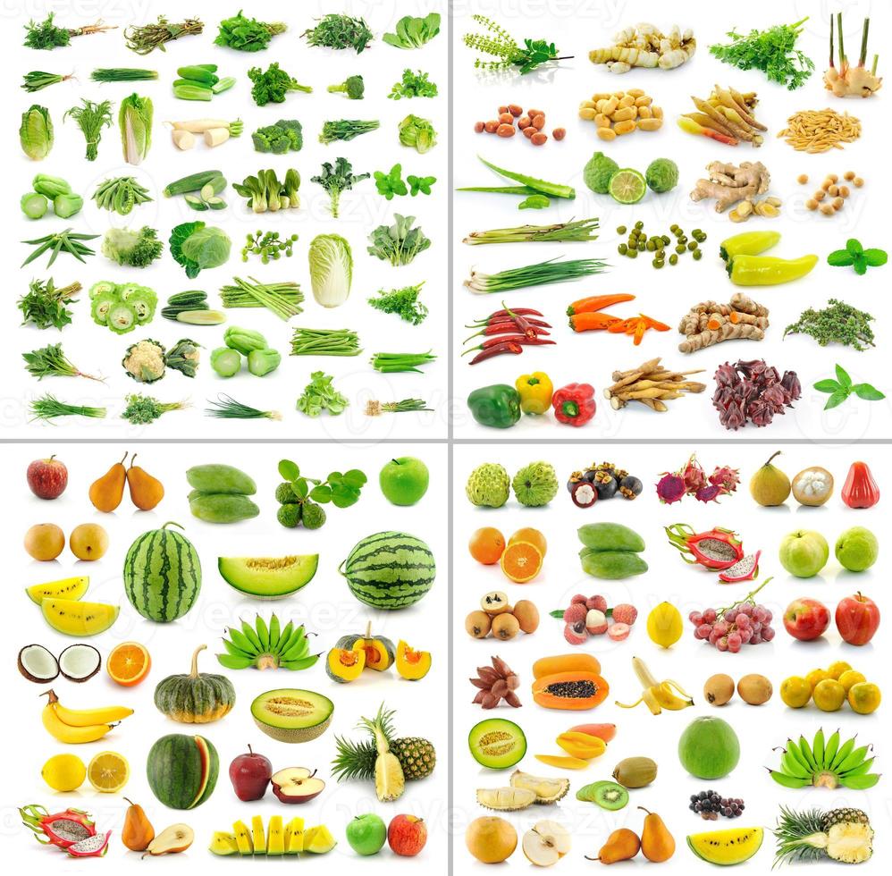 frukt, grönsaker och kryddor isolerad på vit bakgrund foto
