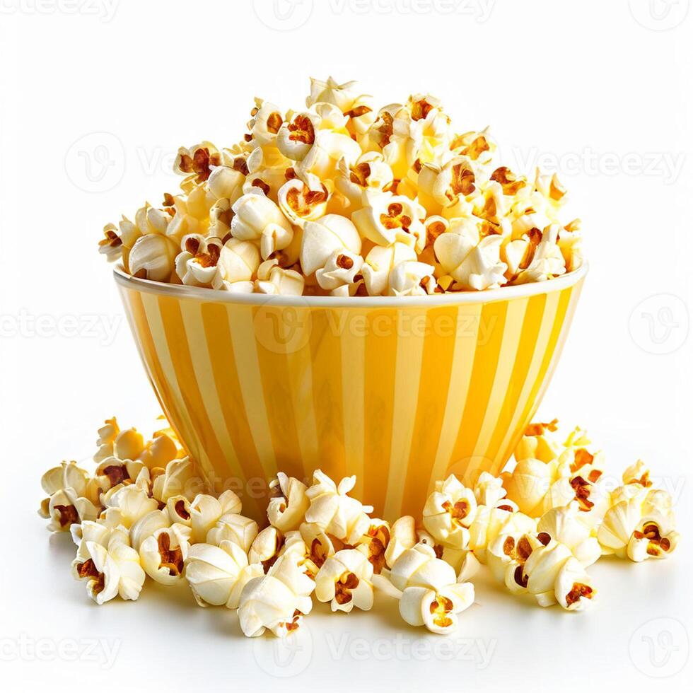 ai genererad papper kopp färsk popcorn på vit bakgrund foto