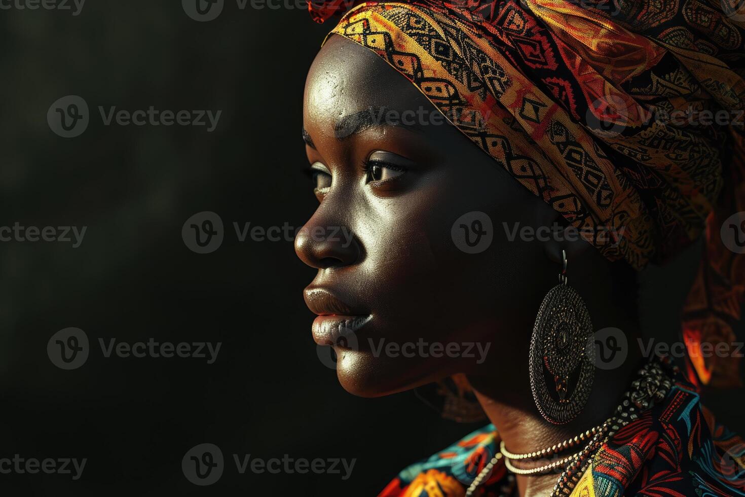 ai genererad afrikansk lady i traditionell skriva ut klädsel. foto