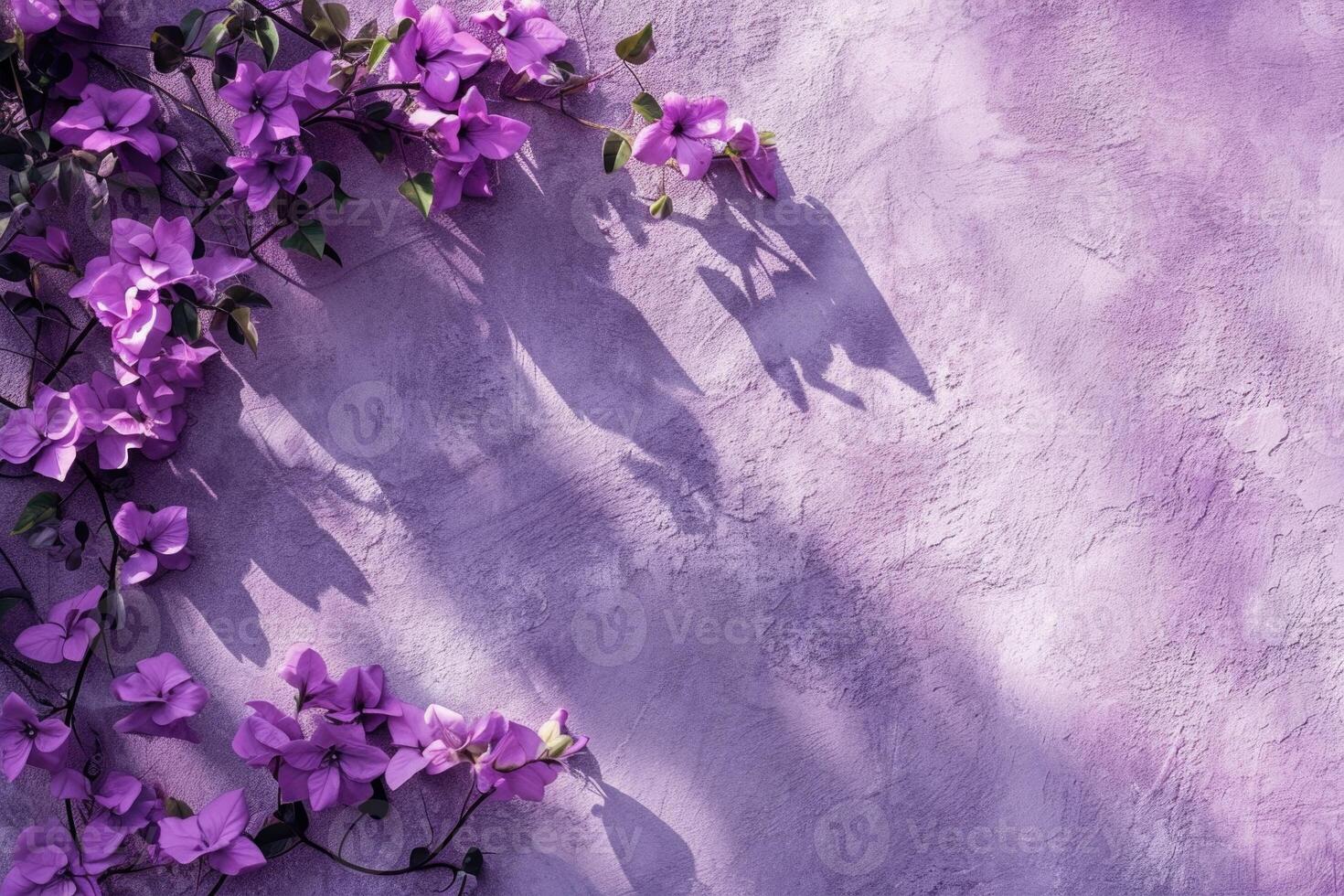 ai genererad abstrakt natur bakgrund med blomma skuggor på lila vägg. foto