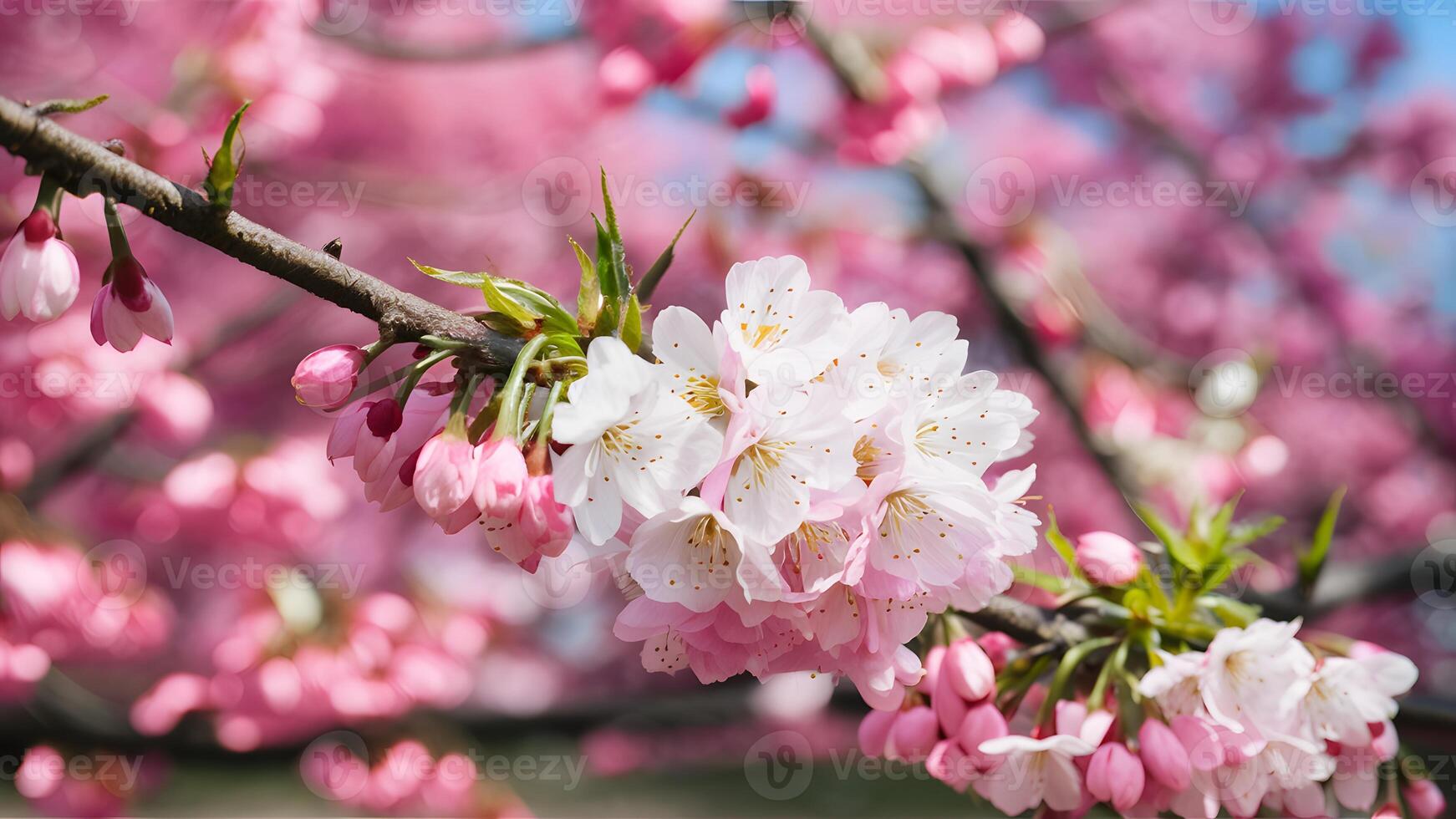 ai genererad bild grund djup sakura blomma körsbär blomma hälsning kort bakgrund foto