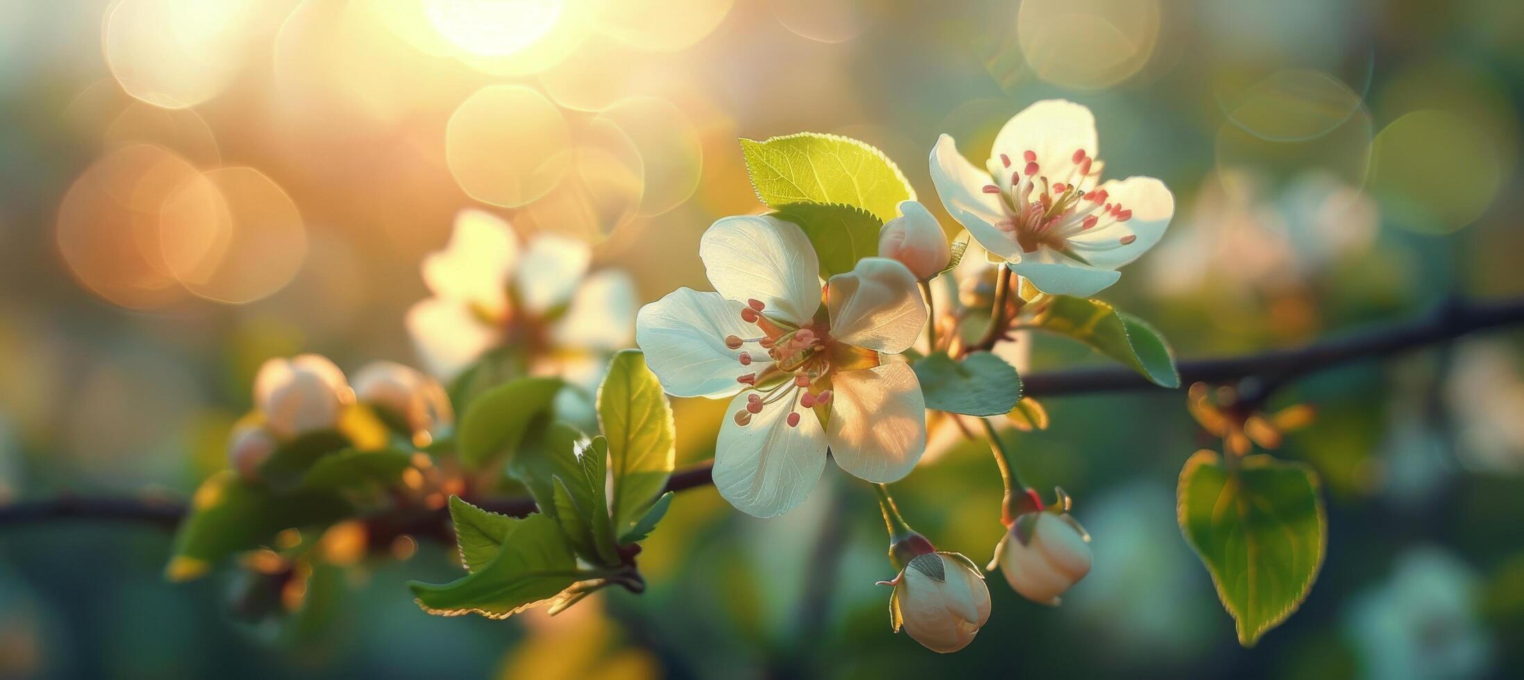 ai genererad stänga upp av träd gren med blommor foto