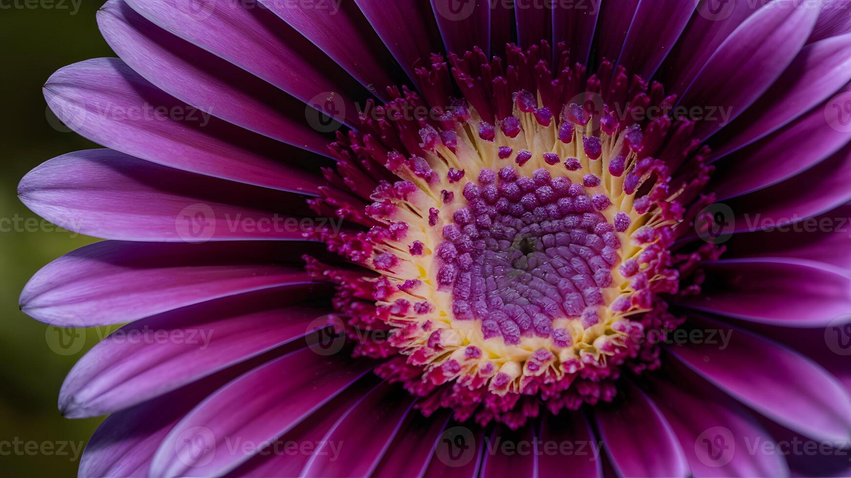 ai genererad extrem detaljerad makro av lila gerbera blomma med mjuk kronblad foto