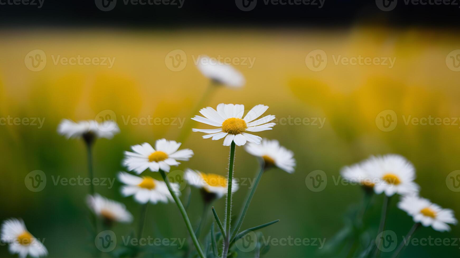 ai genererad grund fokus tonad Foto av kamomill äng abstrakt suddig bakgrund