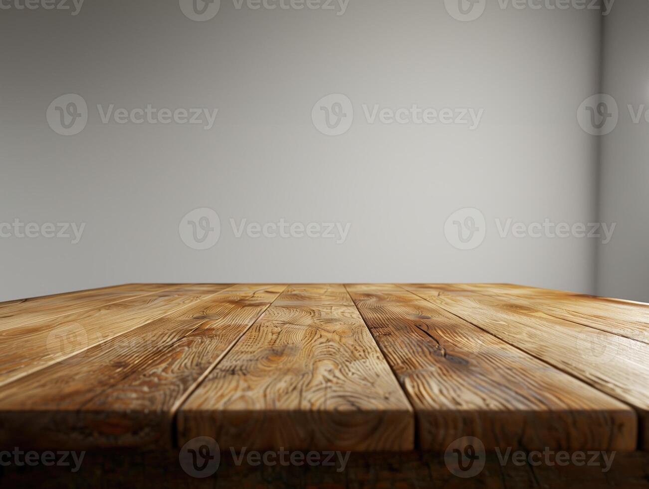 ai genererad tömma trä- tabell suddigt ljus bakgrund foto