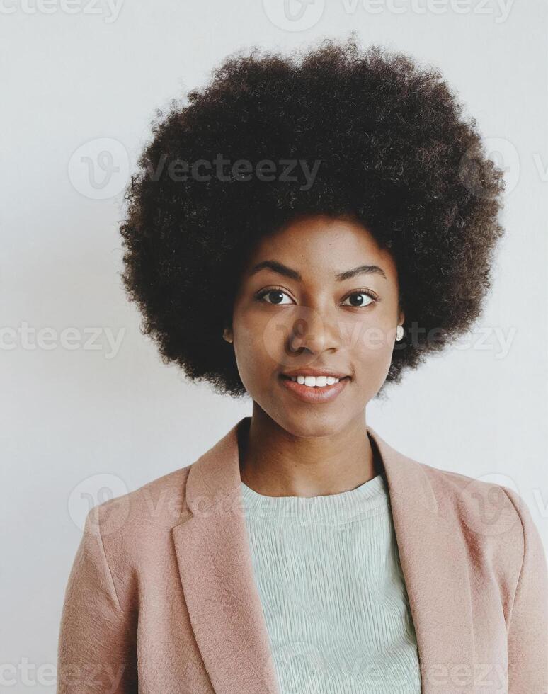ai genererad svart kvinna med en djup blick och afro pop- stil foto