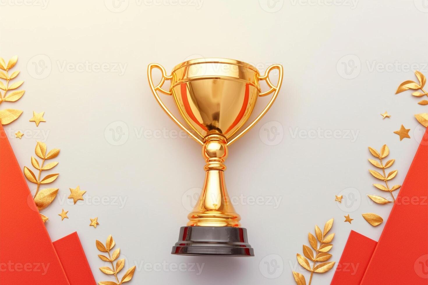 ai genererad platt lägga design guld trofén kopp symboliserar seger och Framgång foto