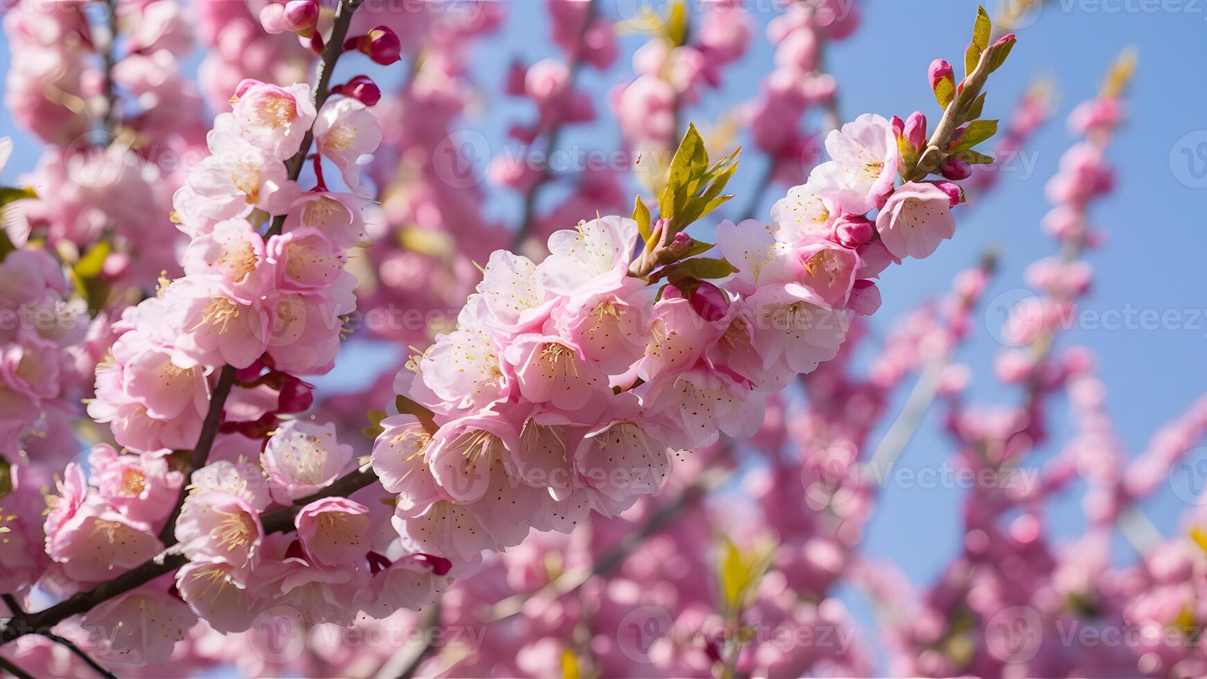 ai genererad rosa plommon blomma grenar symbolisera de skönhet av vår foto