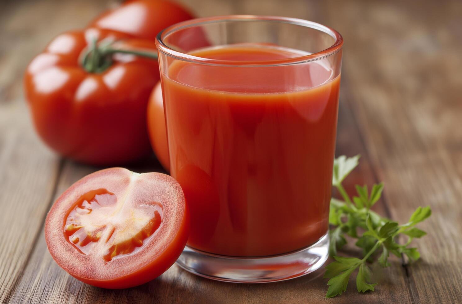 ai genererad färsk tomat juice i en glas foto