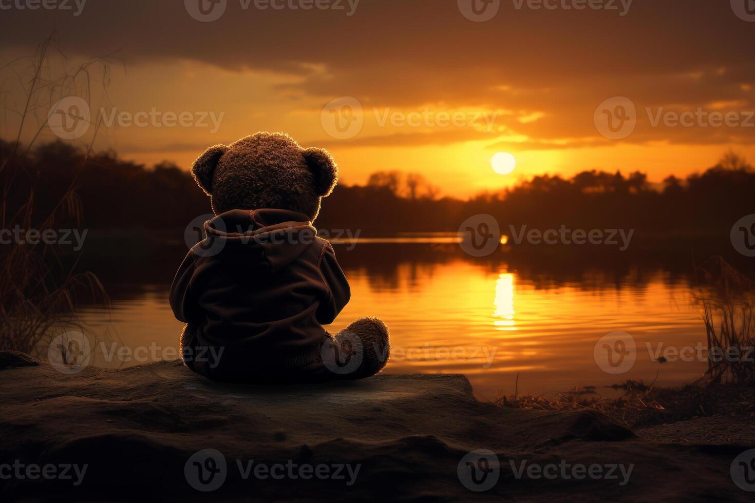 ai genererad nostalgisk barn teddy Björn solnedgång. generera ai foto