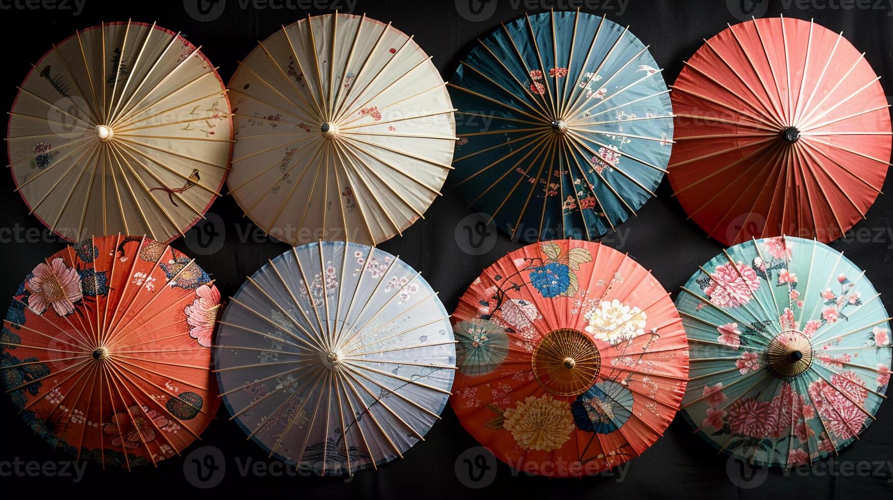 ai genererad sortiment av traditionell japansk paraplyer foto