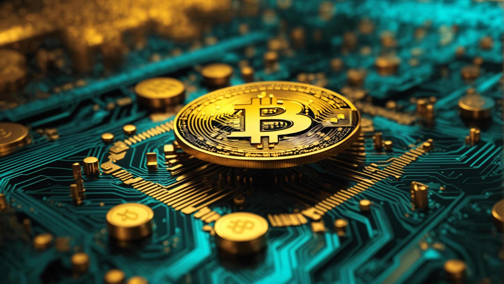 ai genererad bitcoin kryptovaluta digital pengar gyllene mynt teknologi begrepp kryptovaluta bitcoin foto