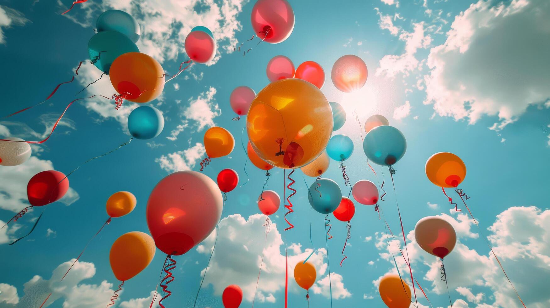 ai genererad färgrik ballonger flytande i de luft foto
