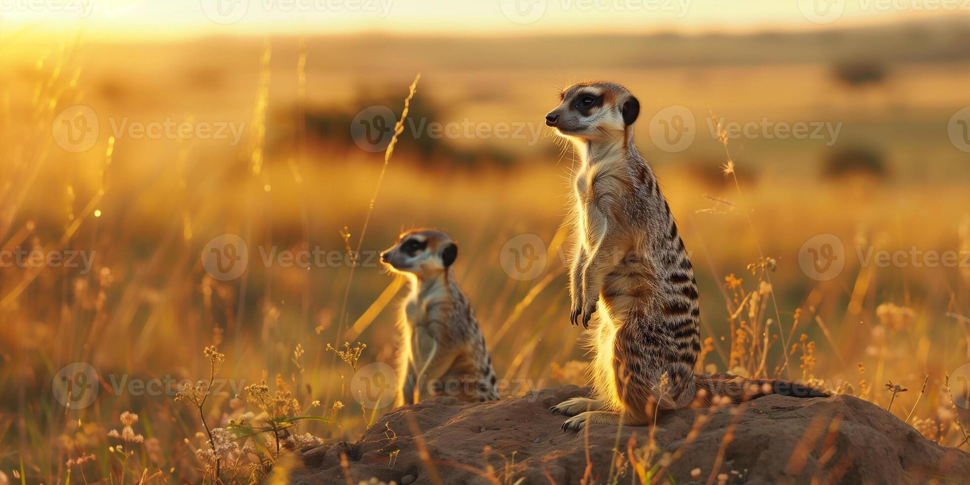 ai genererad meerkat vakt stående upprätt tittar på miljö.generativ ai foto