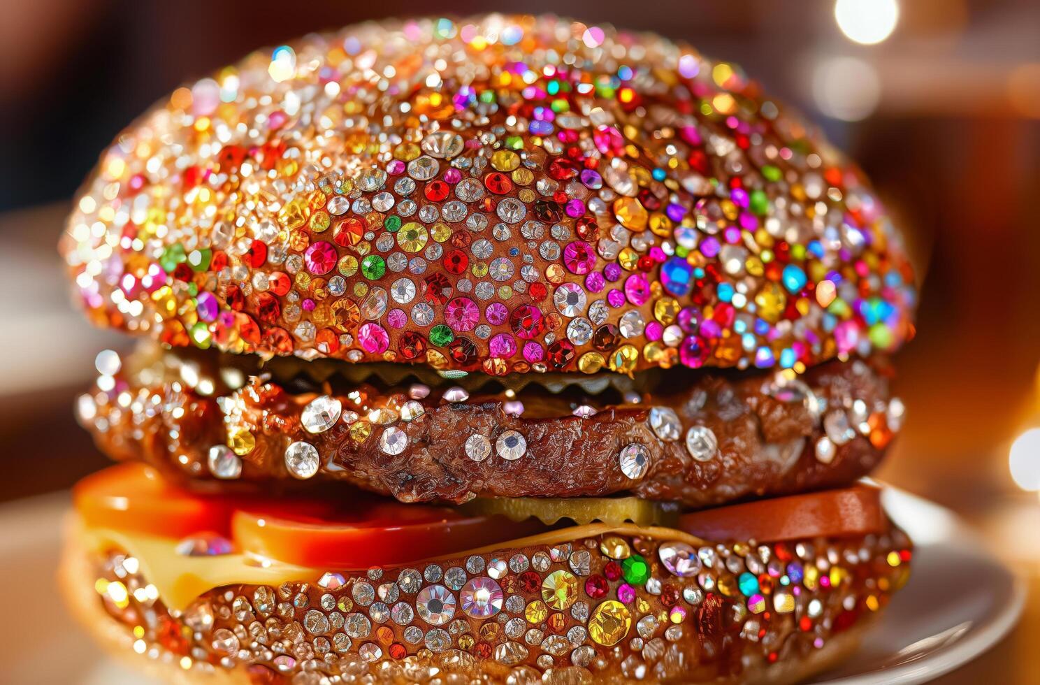 ai genererad glittrande strass burger foto