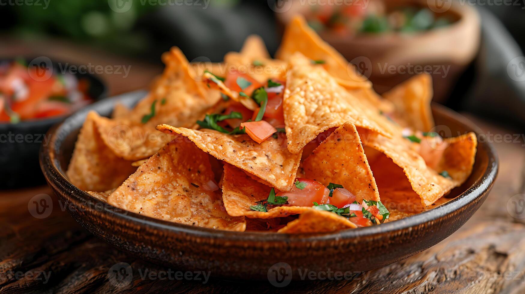 ai genererad färsk gott mat nachos på en trä- tabell stänga upp se foto