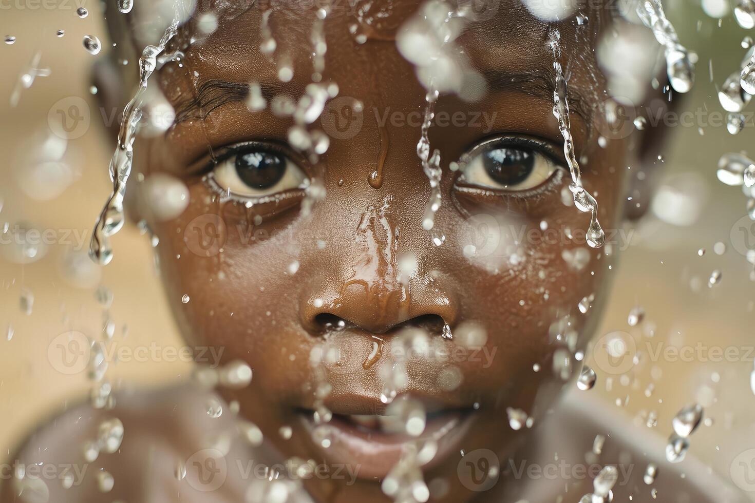 ai genererad glad afrikansk pojke vatten stänk. generera ai foto