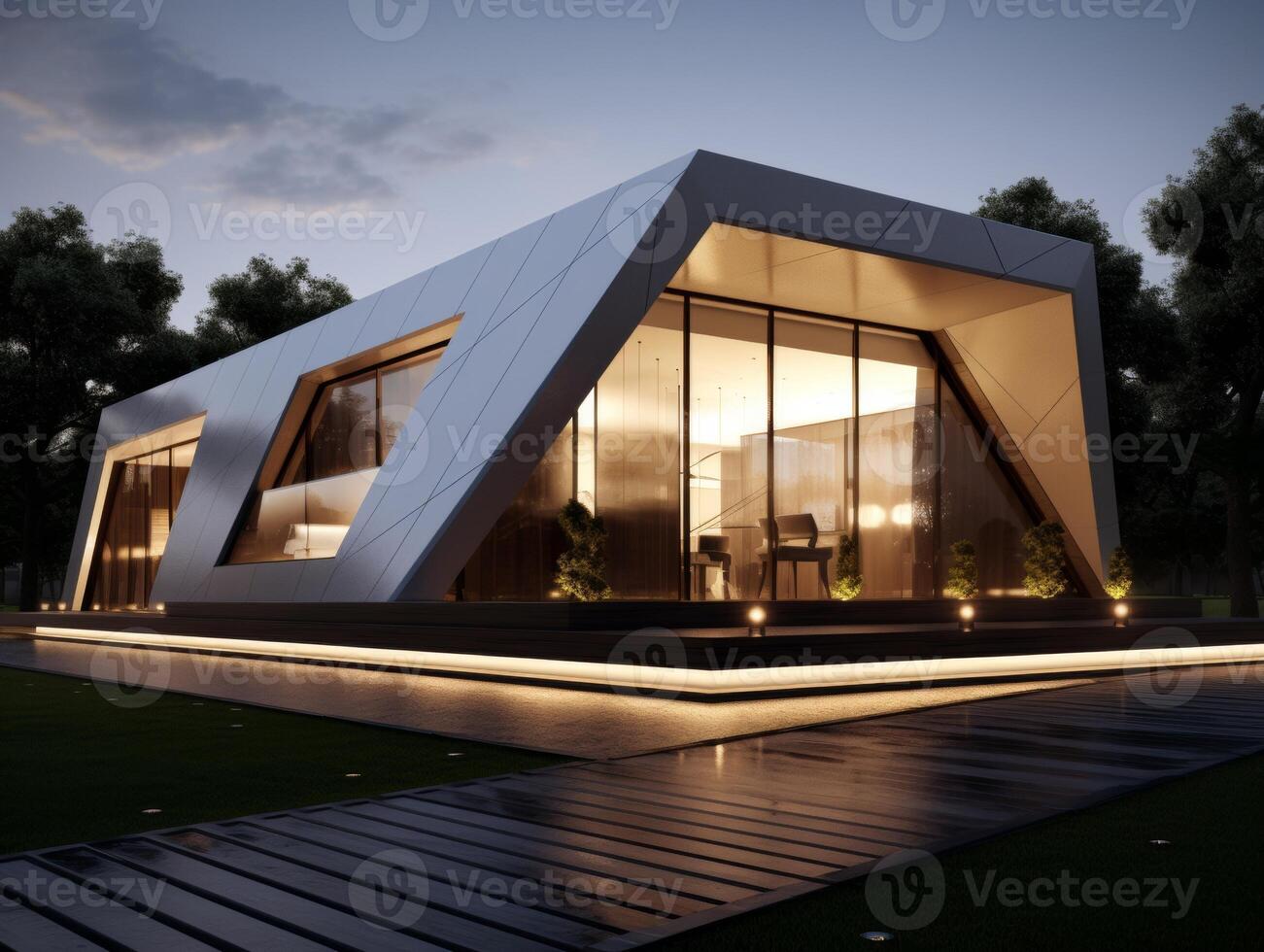 ai genererad en modern minimalistisk trogen hus från de främre vinkel foto