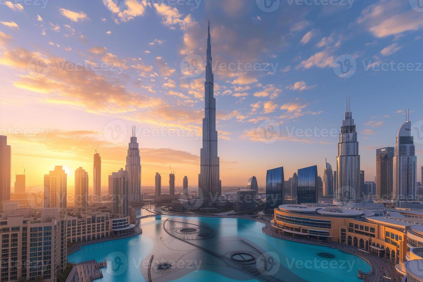 ai genererad stad horisont av dubai från de perspektiv av de dubai opera foto