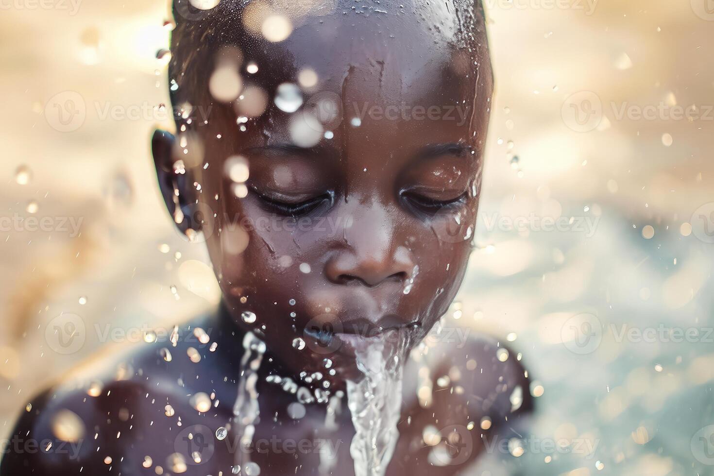 ai genererad afrikansk pojke vatten. generera ai foto
