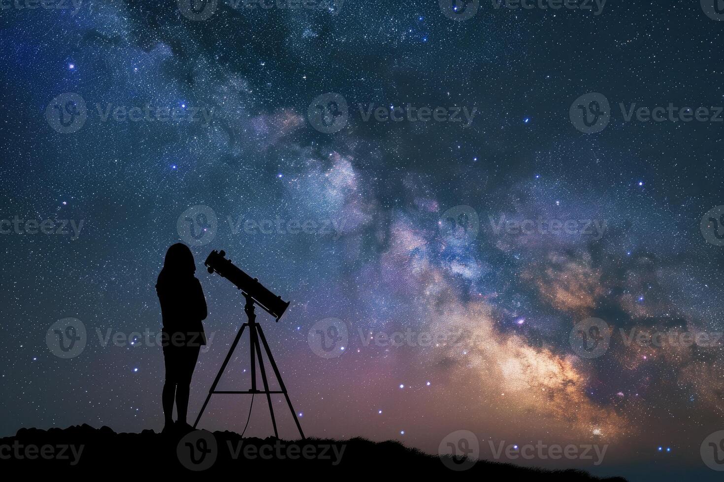 ai genererad nyfiken astronom Lycklig barn starry himmel natt. generera ai foto