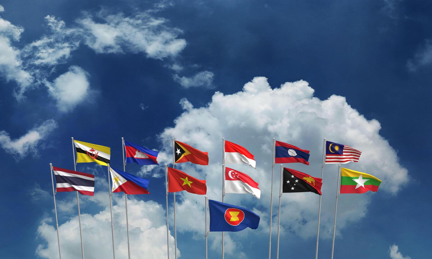 flagga blå himmel moln vit bakgrund tapet asean aec Land Asien nationell gemenskap indonesien ekonomisk malaysia bruma laos singapore filippinska myanmar nätverk internationell vinka organisation foto