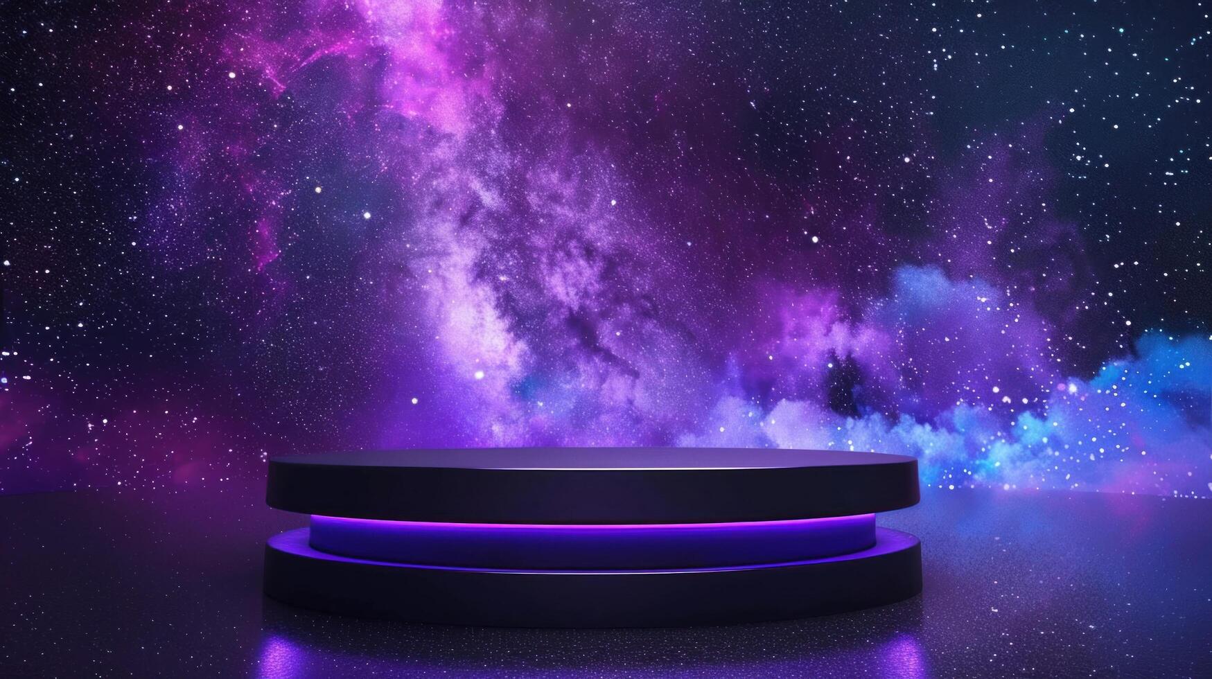 ai genererad en modern podium för produkt visa med galaxer panorama universum många skön stjärnor bakgrund. foto