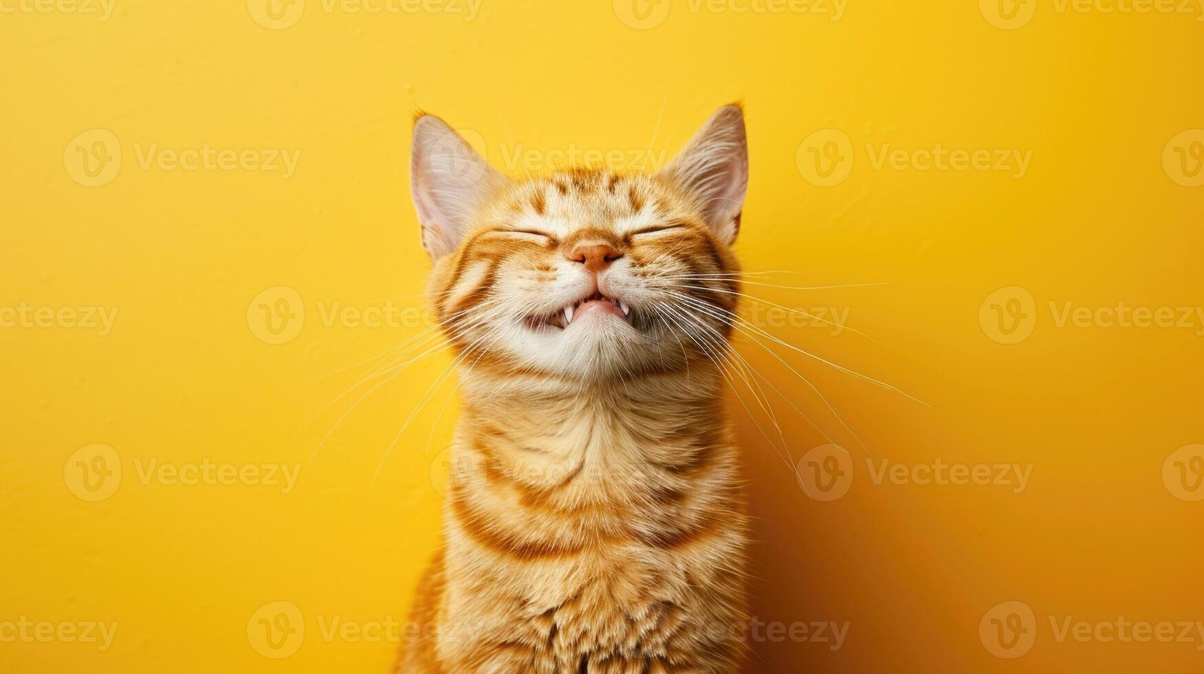 ai genererad en glad orange tabby katt skrattande hjärtligt foto