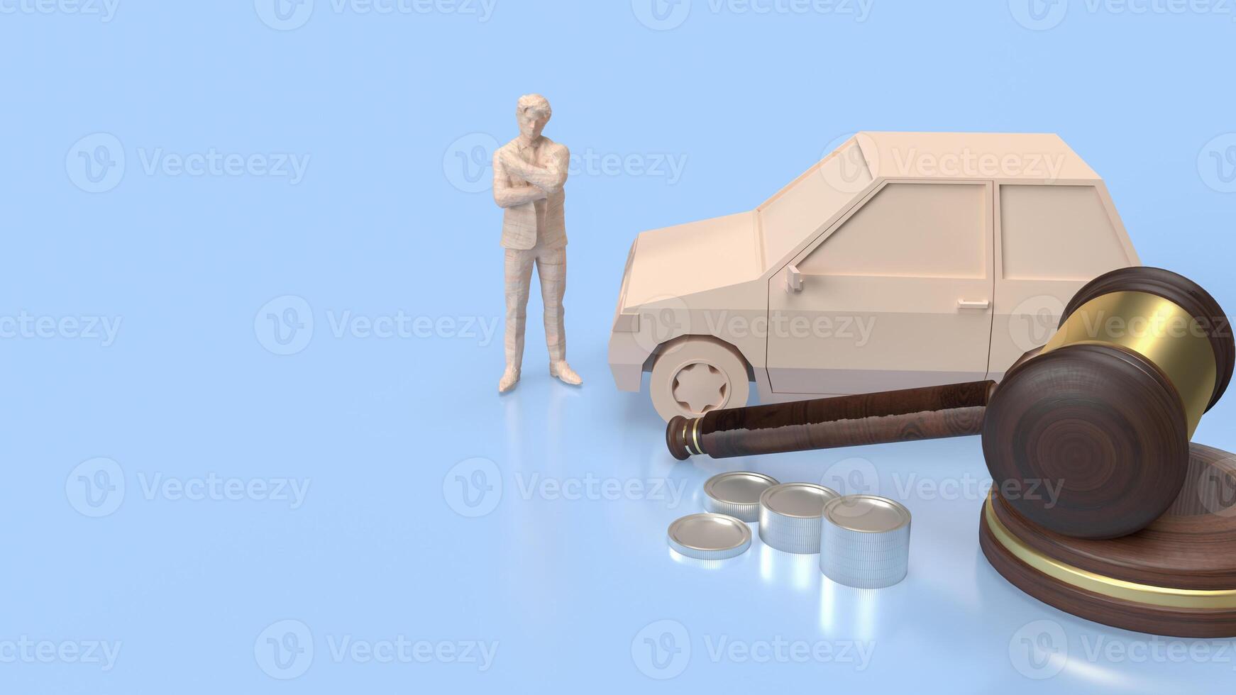 de bil och trä hammare för auktion bilar begrepp 3d tolkning. foto